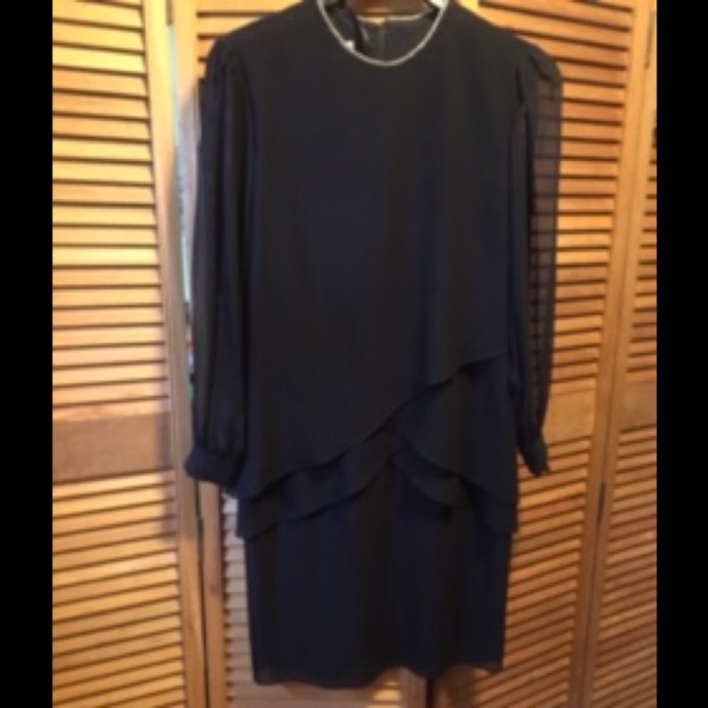 Petra Black Dress with Rhinestones Trim Neckline
